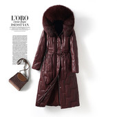 羽绒服皮衣女中长款 狐狸毛领90白鸭绒春秋海宁真皮新款 绵羊皮外套