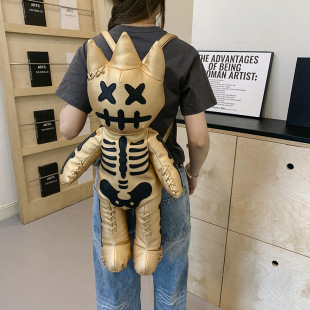 万圣节骷髅头双肩包搞怪黑色小鬼卡通高级感小恶魔大容量背包