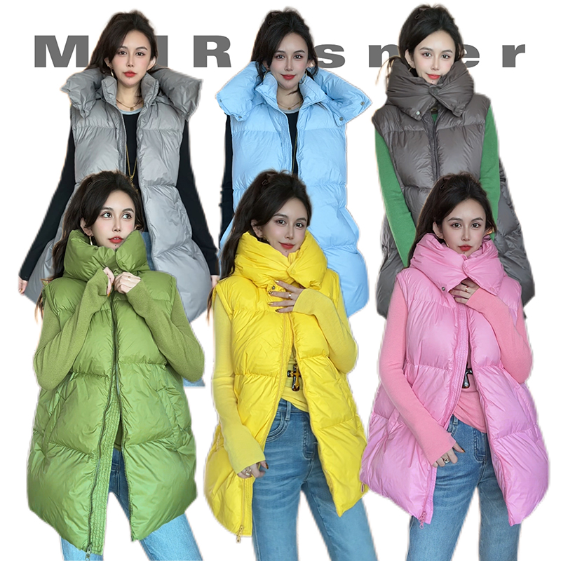 中长款连帽无袖羽绒服马夹