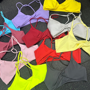 A005 高货彩色亮色系挂脖可调节扭结款 性感细肩带大露背健身