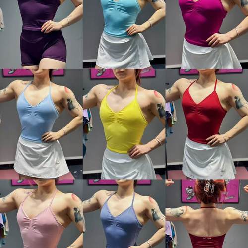 DF系列新品高强度性感大露背细肩带带胸垫挂脖健身撸铁瑜伽美背