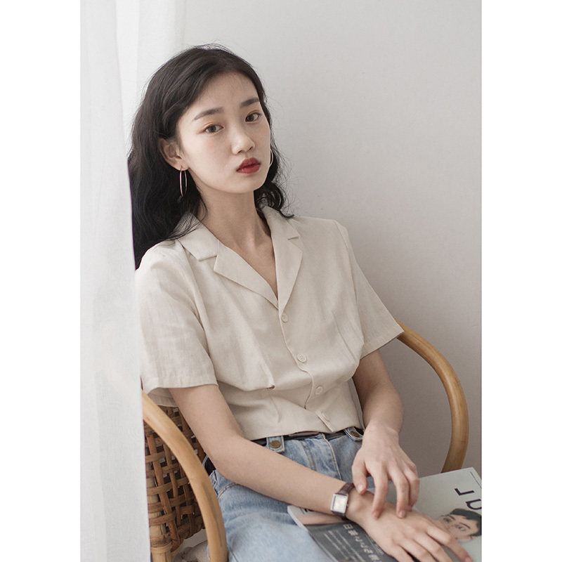 高腰短款白襯衫女2022夏季新款純色束腰港味複古chic西裝領襯衣潮在類目 女裝/女士精品, 襯衫中 - 來自Buy2taobao.com提供專業的淘寶代購服務