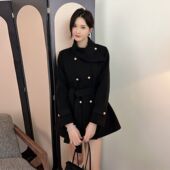 小众设计感纯色系带毛呢外套女秋冬2025新款 气质收腰显瘦呢子大衣