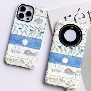 巷午 可爱兔子适用于苹果15小米14红米一加ace3华为mate60/nova12荣耀90gt/vivos18e菲林手机壳oppofindx7p