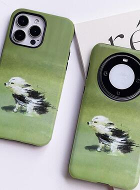 巷午 可爱绿色小狗华为pura70荣耀magic6vivox100手机壳opporeno12一加ace3v小米14苹果15/16红米k70三星s24u