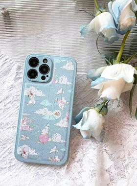 巷午 兔子适用苹果13/12promax/x11iphonexr/xsmax皮纹蓝色手机壳