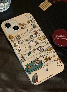 巷午 音符可爱插画适用于苹果14小米13/vivox90OPPOreno10一加ace2华为nova11荣耀x50红米k60u全包亮面手机壳