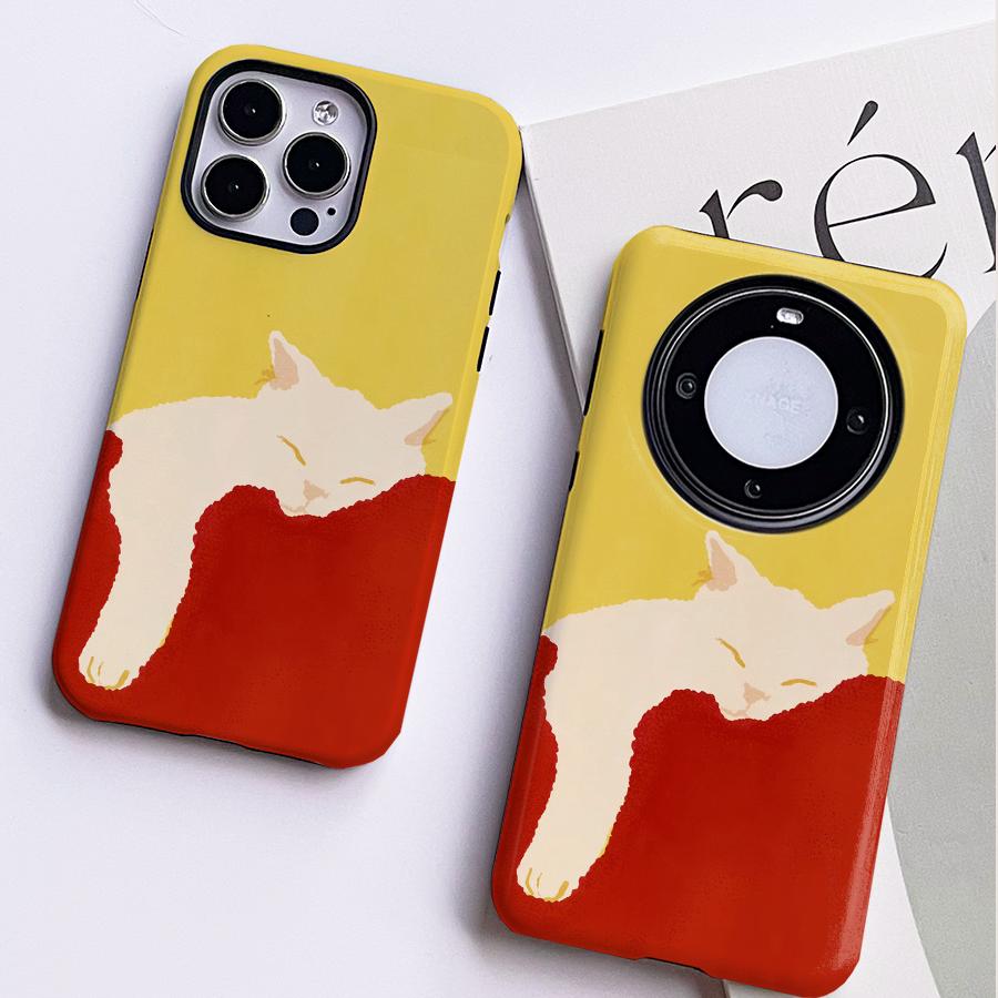 巷午 可爱黄红猫咪华为mate60荣耀200p/vivox100二合一手机壳opporeno12一加ace3小米14苹果15红米k70三星s24