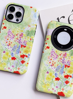 巷午 春天绿色涂鸦插画苹果15小米14u三星s24红米k70华为mate60荣耀x50/vivox100菲林手机壳oppofindx7一加12