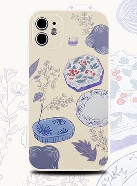 巷午 中式文艺盘子涂鸦适用于苹果16p华为mate70opporeno13小米15硅胶手机壳vivox200p荣耀magic7红米note14