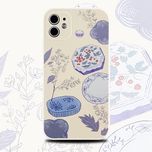 巷午 文艺盘子涂鸦适用于苹果16p华为mate70opporeno13小米15硅胶手机壳vivox200p荣耀magic7红米note14 中式