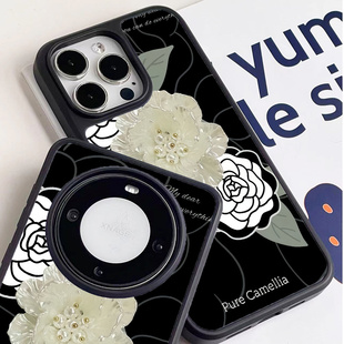 巷午 23m55a25晶瓷手机壳小米14pro防摔iPhone15 11三星s24u 黑色复古花朵苹果16华为m60pura70u苹果16