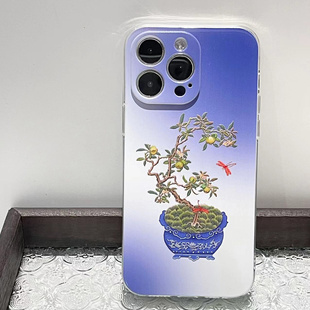 巷午 中式花盆适用于苹果15华为nova11mate60畅享60荣耀80opporeno10小米13u红米note12硅胶软手机壳vivox90