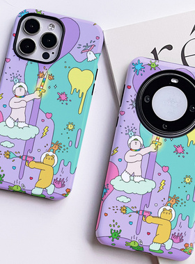 巷午 紫色趣味插画苹果15小米14至尊三星s24红米note13华为mate60vivos18荣耀100菲林手机壳oppofindx7u创意