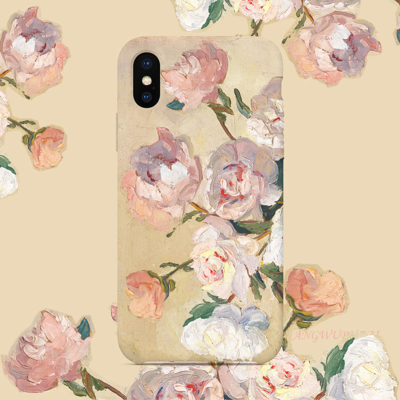 巷午粉芍药适用苹果13华为小米11/opporeno5pro三星s20油画手机壳