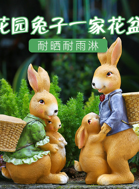 创意树脂仿真兔子花盆摆件庭院户外仿真兔园艺装饰复活节兔子