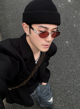 ALASYA复古高级感时髦椭圆框金属墨镜防紫外线太阳眼镜Y2K凹造型