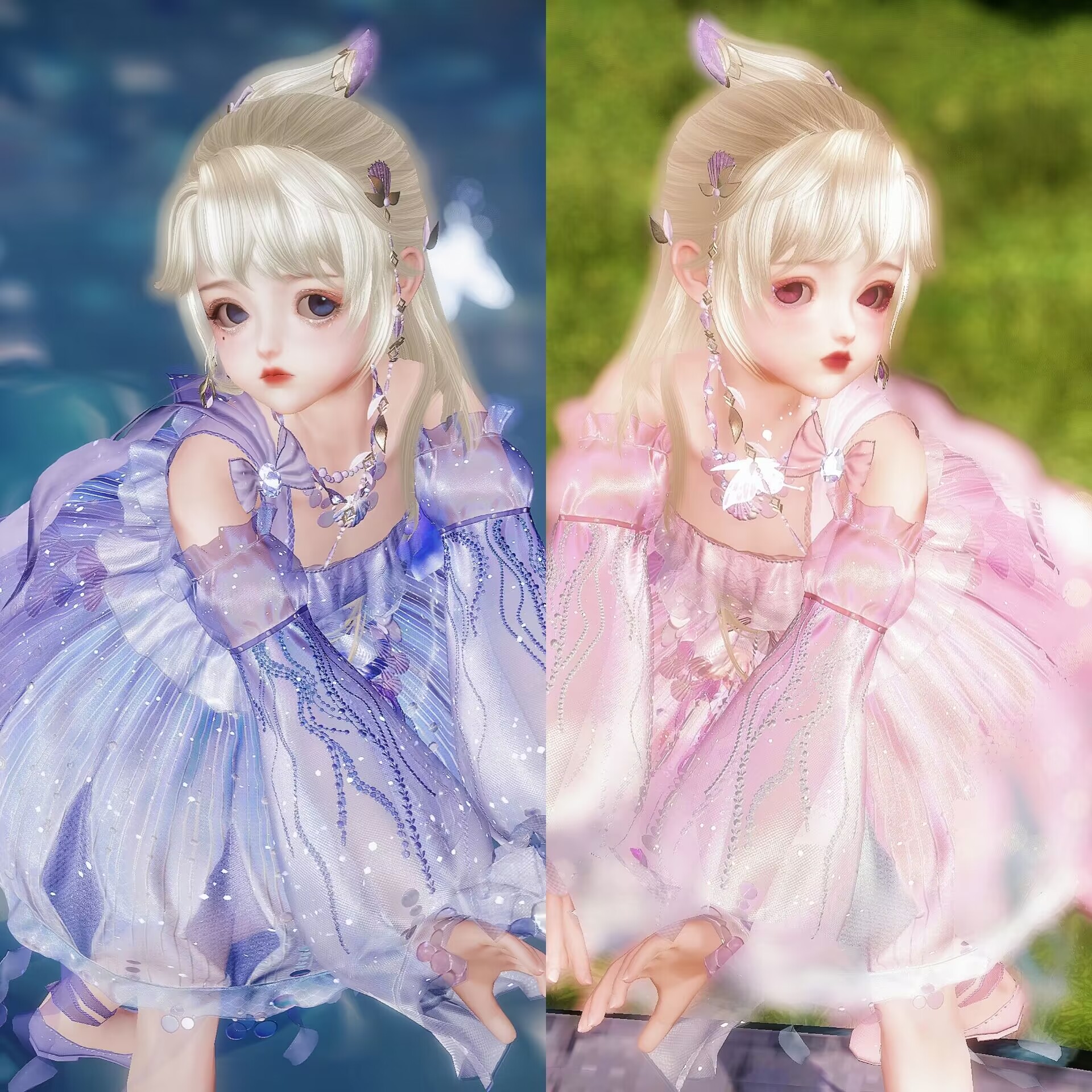 剑网3剑三外观 粉蓝水母衣服 复刻箜篌踏歌檀霞阆海