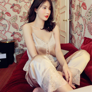 套装 刘美人刘钰懿真丝睡衣女性感吊带背心两件套装 家居服睡衣睡裤