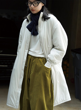 美式简约抽绳棉衣外套冬季韩版休闲翻领过膝中长款加绒厚风衣棉服