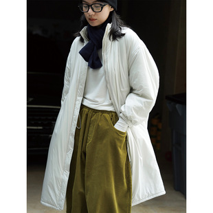 美式简约抽绳棉衣外套冬季韩版休闲翻领过膝中长款加绒厚风衣棉服