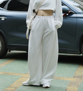 潮卫裤 韩版 松紧腰阔腿裤 宽松遮肉白色垂感高腰抽绳美式 休闲运动裤