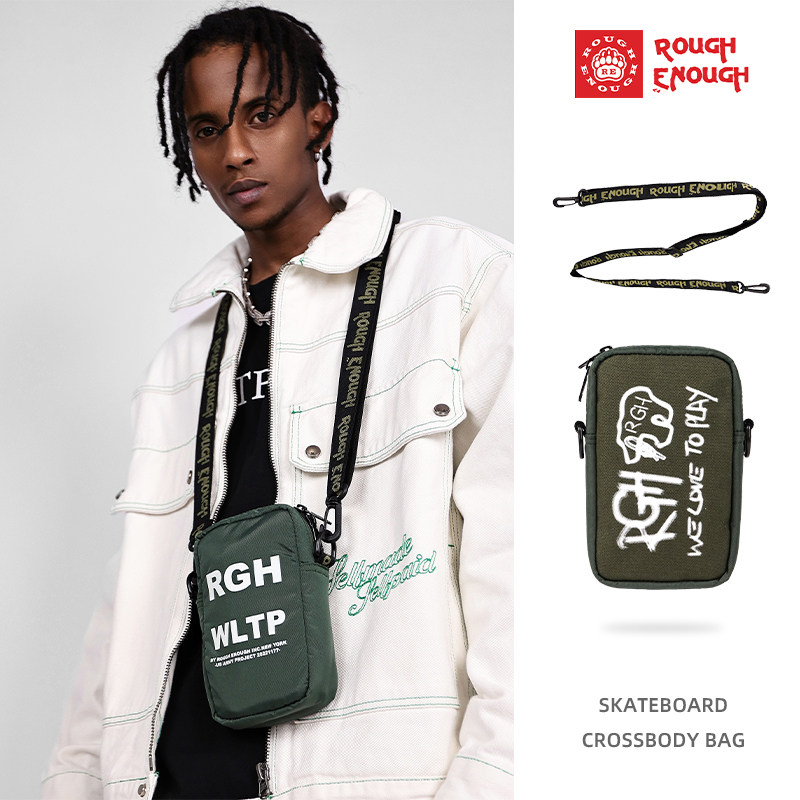 Rough Enough美国潮牌男女斜挎包复古潮流夜光街头竖款手机单肩包