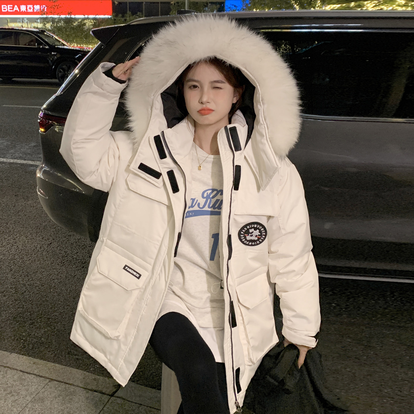 工装羽绒棉服女大毛领派克服加厚棉衣宽松保暖冬季外套小个子棉袄