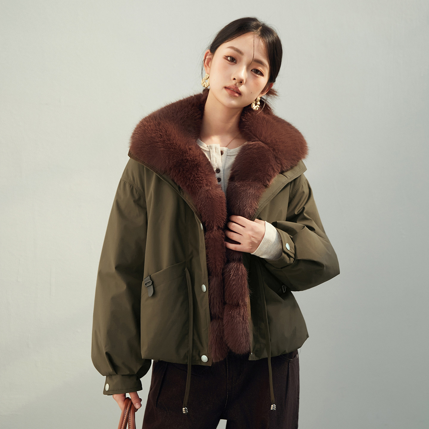 高端气质大毛领时尚派克服女2026冬季小个子短款羽绒棉服保暖外套