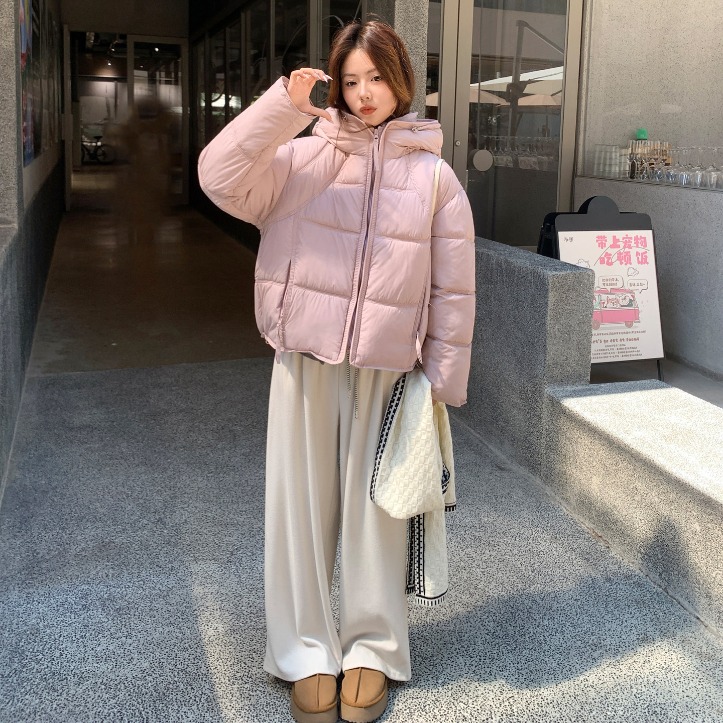 韩版短款冬季羽绒棉服女2026年新款连帽宽松加厚保暖粉色棉衣外套