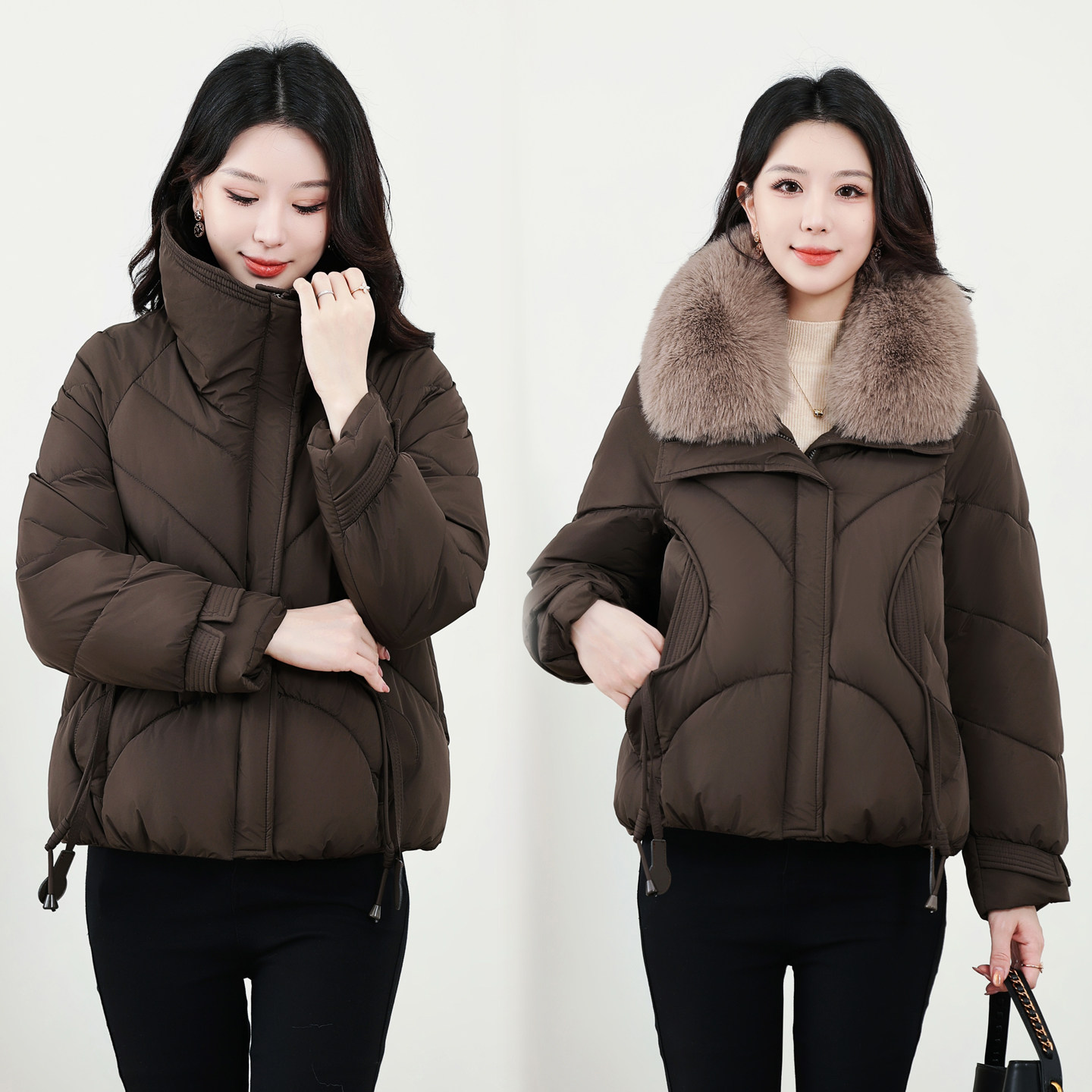 时尚高级感大毛领短款羽绒棉服女加厚保暖小个子宽松棉衣外套冬季