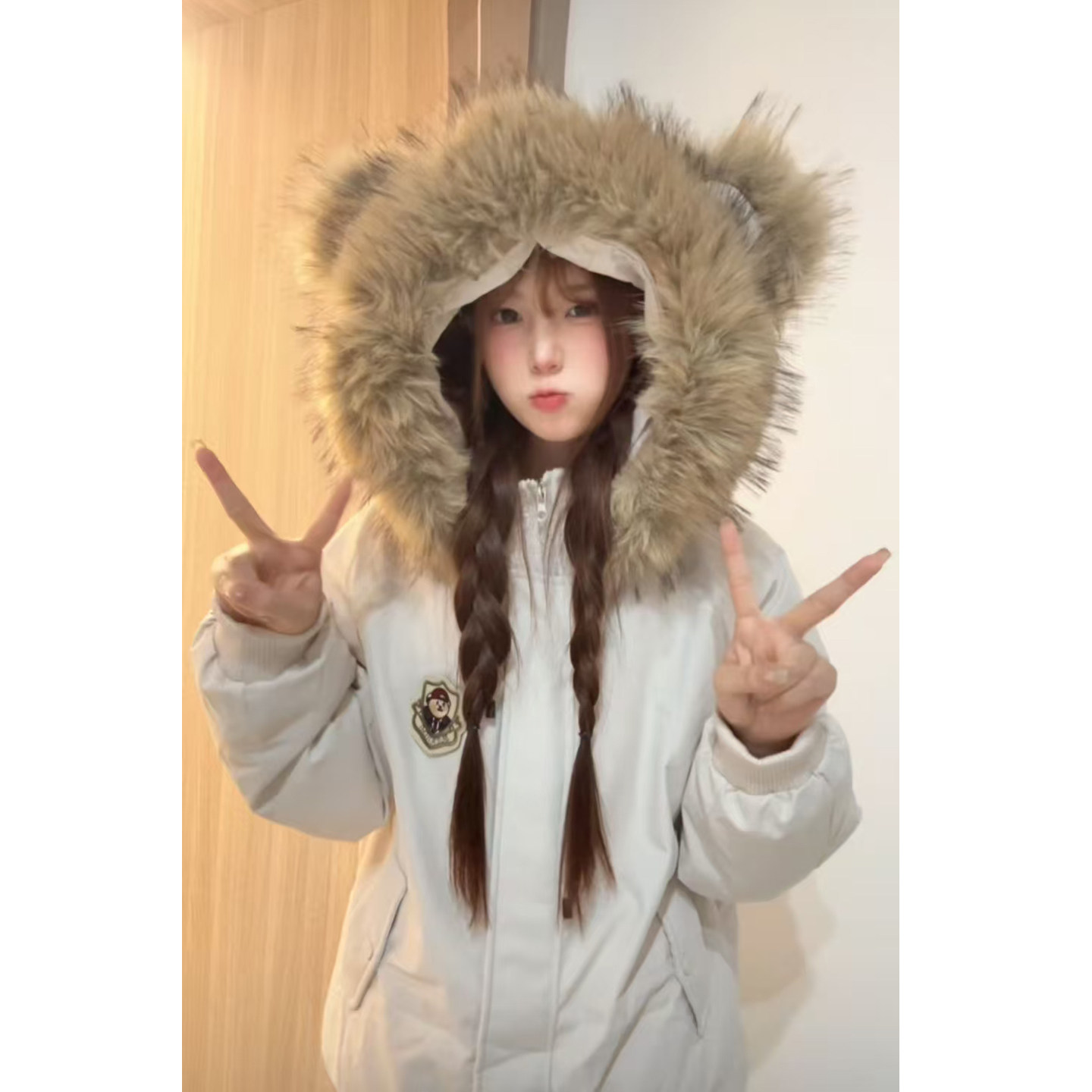 小熊加绒派克服冬装韩系棉服女款2026新款冬季加厚棉袄巨好看外套图片