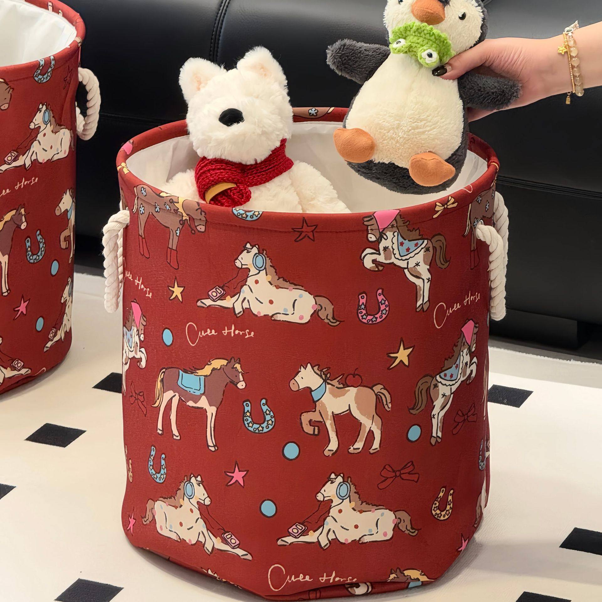 韩国ins小马脏衣篓家用衣柜衣物车载整理筐布艺玩具收纳桶脏衣桶,收纳整理,脏衣篮,淘宝优惠券,粉丝福利购,淘宝优惠卷