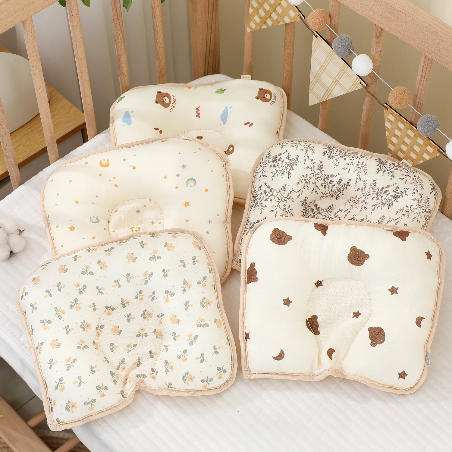 韩国ins新生儿枕头婴儿透气纱布定型枕扁头纠正偏头宝宝固定枕