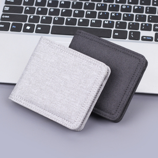 帆布短款钱包男款带拉链男士钱夹wallet men卡包一体男式皮夹跨境