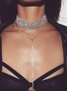 豪华版双层全钻宽版颈链项链