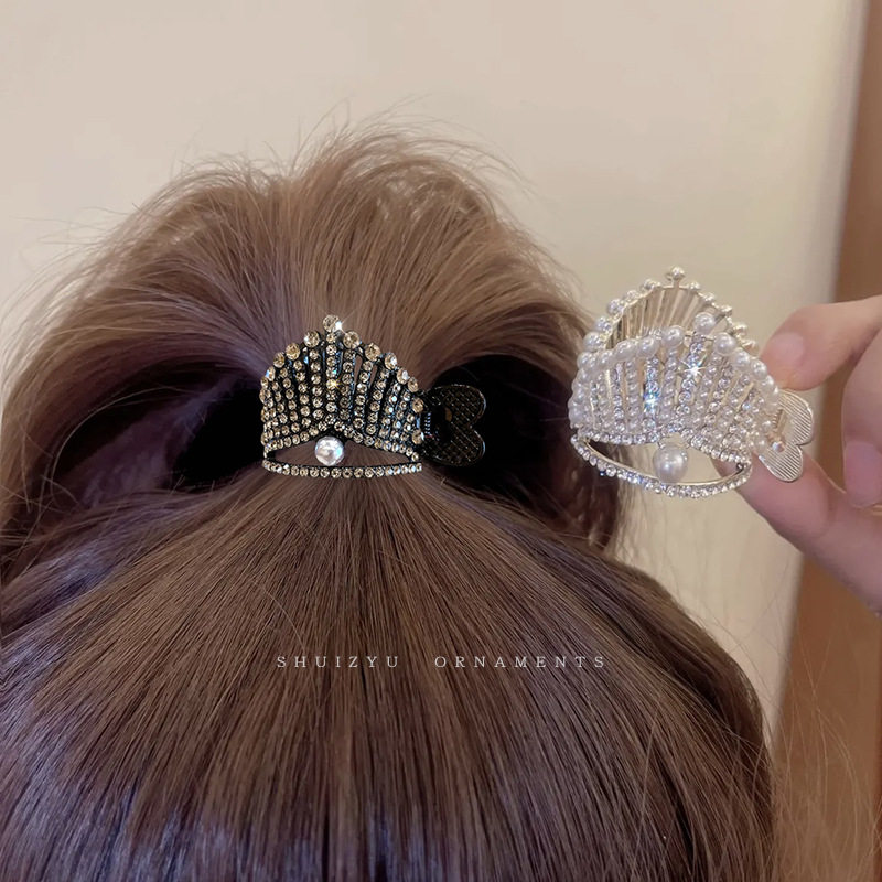 水钻皇冠发饰扎高马尾固定抓夹神器后脑勺头饰女发卡防塌发夹夹子