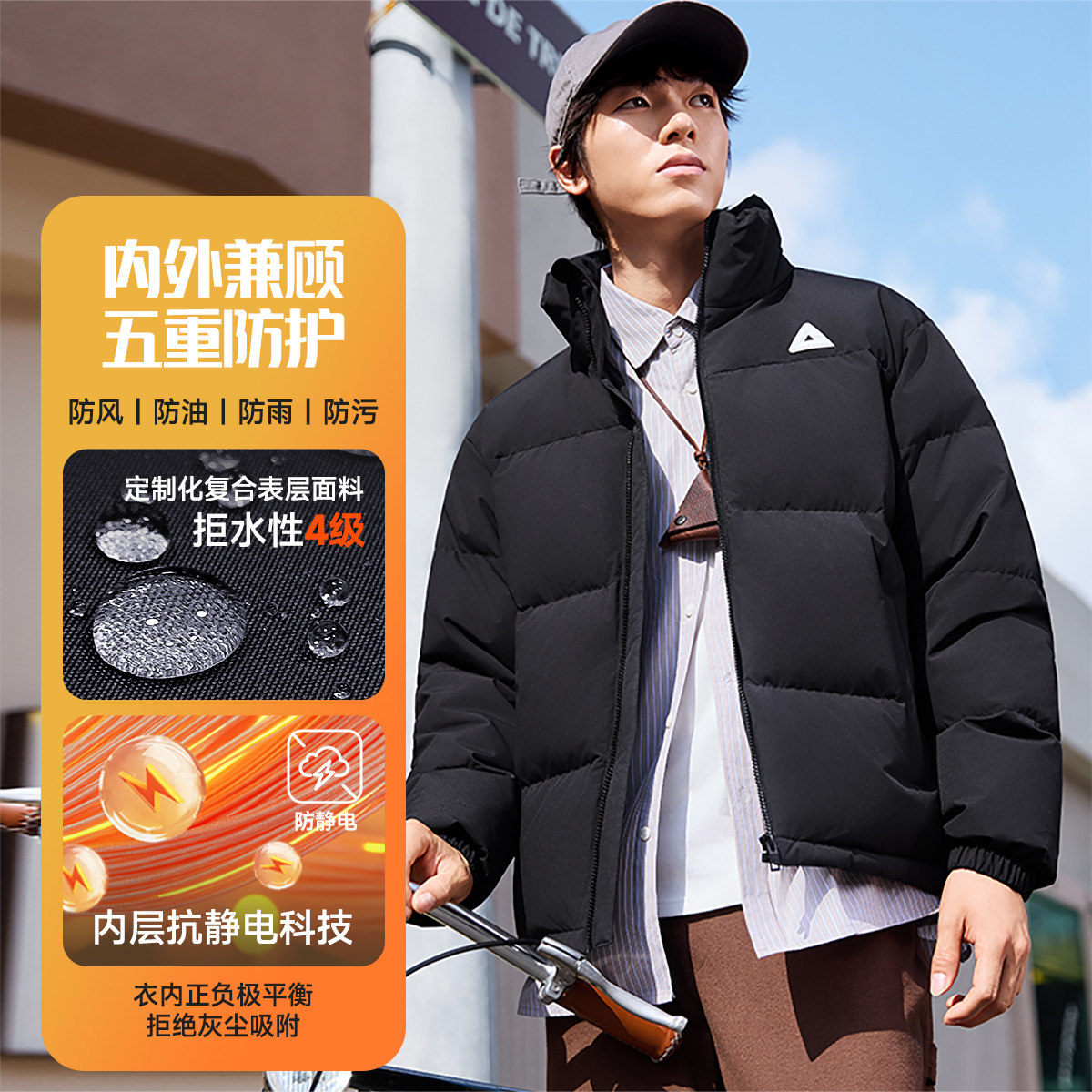 匹克驭雪五防羽绒服户外防泼水油污男女保暖立领冬短新款运动外套