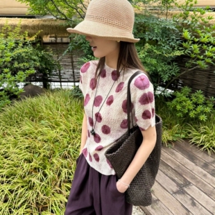 欧洲站2026夏新款三宅波点宽松显瘦百搭圆领短袖T恤女设计感小众