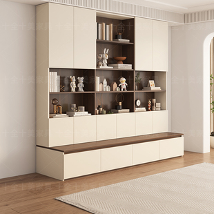 书柜靠墙一体组合书架家用收纳柜定制落地书橱去客厅化卡座书柜