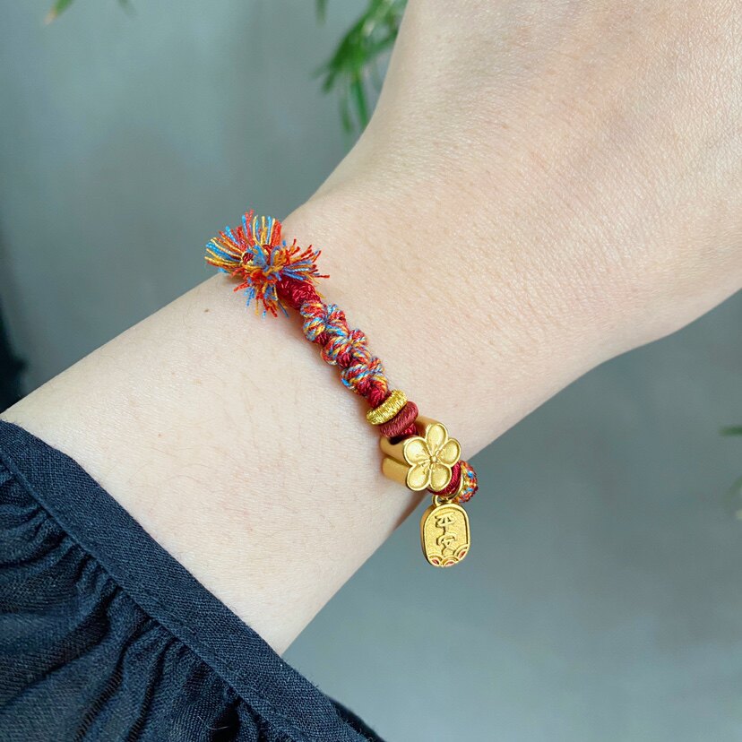 桃花手工绳编织绳手链