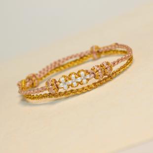 全手工半成品手绳可穿黄金饰品桃花结双层手链不掉色儿童女款礼物