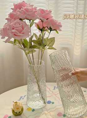 玻璃花瓶透明浮雕客厅摆件轻奢网红高级感水养培家用插花绿植创意
