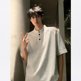 立领Polo衫 新款 短袖 夏季 上衣 男生高级感重磅亨利领t恤男装 STA美式