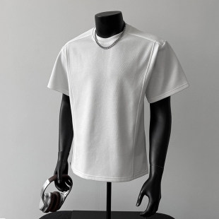 正肩挺阔高级感短袖 轻奢痞帅男装 T恤男拼接圆领上衣 新款 2026夏季