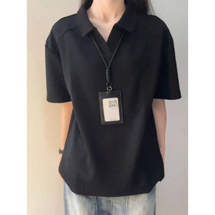 v领正肩t恤宽松半袖 纯黑色翻领体恤短袖 2026薄款 男夏季 上衣 polo衫