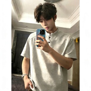 280g重磅灰色正肩短袖 高级感cleanfit亨利领体恤 T恤男女boxy美式