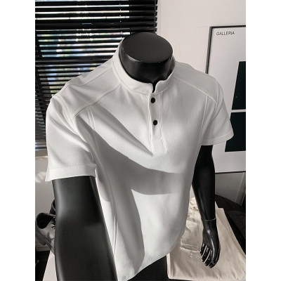 美式Polo亨利衫短袖t恤男夏季cleanfit白色上衣内搭重磅正肩体恤