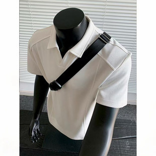 boxy正肩短袖 解构拼接t恤痞帅高级感v领半截袖 polo衫 夏季 男款 美式