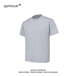 新款 男夏季 cleanfit宽松圆领t恤拼接解构上衣 灰色休闲短袖 美式